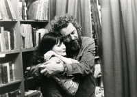 Colleague Markéta with Vláďa Zadrobílek in the antiquarian bookshop Dlážděná 5, 1979