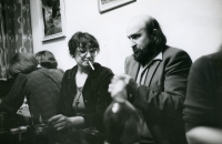 Nikolaj Stankovič and his wife in the wine bar U Šupů at the opening of the exhibition of Naďa Plíšková, April 1981
