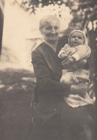 With grandmother, 1948