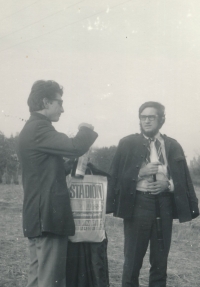 With Václav Klaus; farewell party for the magazine Tvář, near Cholupice, 15 October 1969