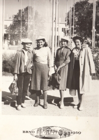 Jana Mičánková, née Kovářová, pictured third from the left, at the Brno Fair, 1959