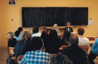 Blanka Čílová with Hanka Truncová during a lecture at school, Gymnázium Nová Paka, 2008