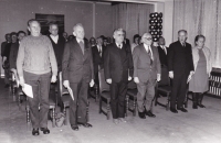 Recognition of the Third Resistance member on November 28, 1992, from left: Miloslav Košt'ál, Jiří Novák, Vráta Číla, Jiří Radimský, Karel Seidl