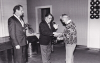 Presentation of the recognition of the Third Resistance member to Jaromír Hanuš on 28 November 1992