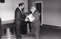 Presentation of recognition of the Third Resistance member to Jiří Radimský on 28 November 1992