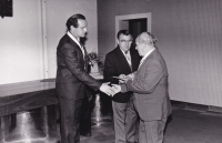 Presentation of the recognition of the Third Resistance member to Josef Hloucal on 28 November 1992