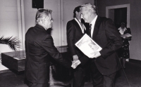 Presentation of the recognition of the Third Resistance member to Jan Karlas on 28 November 1992