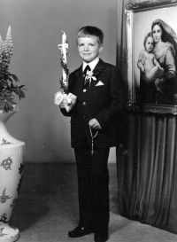 Anna Fabiánová's son Antonín on the day of his First Holy Communion
