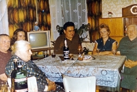 Anna Fabiánová's mother Leokádie on the left, aunt Angela on the right during a family celebration