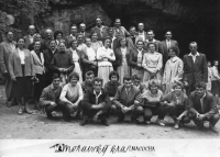 Anna Fabiánová (first row, third from right), Cooperative Farm Svoboda trip to the Moravian Karst