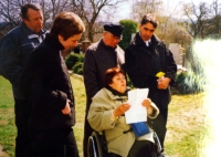 Symbolic funeral of one of the murdered French prisoners; pictured is his daughter Rose Marie Fraize, who searched for her father's grave for almost 80 years