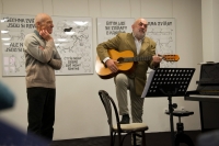 Stanislav Bukovský and Jiří Hlobil at the opening of Stanislav's exhibition entitled Inspiration by Orwell at the West Bohemian Gallery in the lecture hall at Pražská Street 13