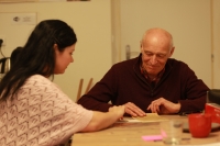 Stanislav Bukovský with documentary filmmaker Jarmila Vandová Flakova while viewing archival materials, 13 February 2024