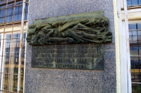 Memorial plaque for the death train at the railway station in Olbramovice