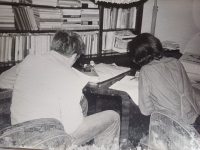 Aleš Svoboda transcribing Charter 77 with Professor Frančík