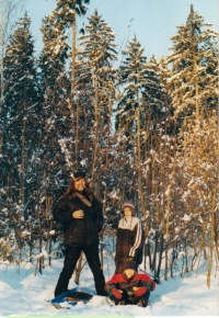 Petr Bukva with children Bondy and Andrea, 2000, Pohorany