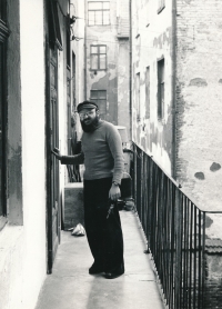 Arnošt Goldflam in Marxova Street in Brno, 1970s