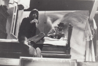 Theatre performance at the Oldřich Stibor Theatre, Petr Bukva in the foreground, 1970s, Olomouc