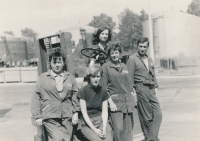 Witness second from the left with co-workers, as a worker at the Keramo national enterprise, Kolín, spring 1974