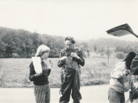 Witness first from the left with parish priest Jakub Trojan after fishing in Šumava, ca. 1976