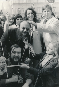 Celebration of May Day, members of the Evening Brno Theatre 1976