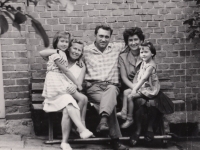 Hana Pelikánová, nee. Balášová (seated first from right) with her parents, older sister Ivana and grandmother Anna, Zlín, ca. 1965