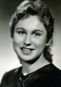 Věra Kopejsková, then Holubová, in the photo from the graduation photo board