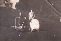 Mum or aunt, brother in a pram, Dolní Dvořiště, 1945 (Oldřich is not in the photo)