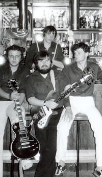 The Gram group in the Styl restaurant: from left Jiří Novak, Jan Rydl, Vladislav Sodomka and Petr Cimburek in the back, 1980s