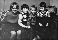 Libuše Vrtišková Hájková (née Nováková) with her sister Lenka, brothers Pavel and Josef in 1970