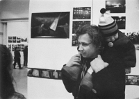 Photographer Karel Kerlický in 1990 at an exhibition in Mánes in Prague with Libuše Hájková's daughter Eliška
