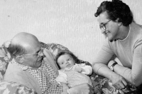 Libuše Vrtišková Hájková in 1963 with her grandparents Maria and Adolf Větrovec