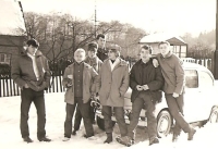 Tomáš Bergmann (right) with friends on New Year's Eve, probably 1966