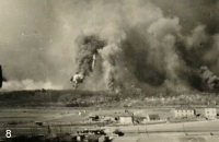 Burning Kbely airfield viewed from Hloubětín after an air raid on 16 April 1945