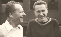 Tomáš Bergmann with his father before leaving for military service, 1964
