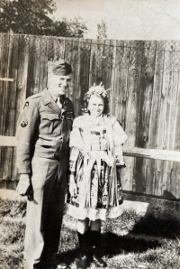 Sylva Trnková in a traditional costume and George Salesky