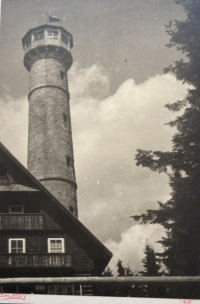 Svatobor lookout tower as photographed by George Salesky in 1945