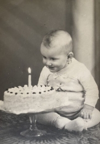 Little Sylva Puchinger, née Trnková, on her first birthday