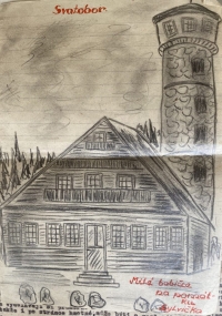 Picture of the Svatobor tower, which little Sylva painted for her grandmother as a souvenir