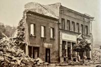 The ruins of Jaromír Šofr's family house during the demolition of the Třebíč historical quarter, 1985