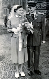 First wedding of Růžena Kollnerová to a pilot of the Czechoslovak People's Army, 1955