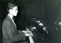 Lukáš Matoušek playing the piano, 1958