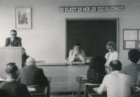 Marie Raisiglová (seated on the right facing the camera) at a course for members of the Czechoslovak People's Party, 1975