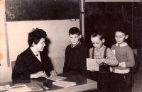 Jiří Rožek in the middle, first year, Horní Jelení 1962