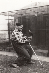 Father of a witness with a kafka by the aviaries with birds they were selling, 1980s