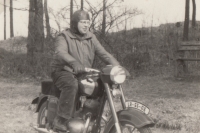 Husband on a motorcycle in 1957