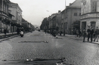 Street covered with Soviet flags, August 1968
