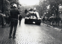 Tank with the barrel already cut off, pushed under the viaduct, August 1968