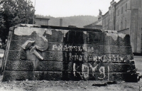 The original base of the Liberators Monument, deliberately destroyed by the inhabitants of Trutnov after the invasion of Warsaw Pact troops, August 1968