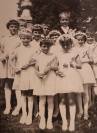 First Holy Communion. Antonín Křoustek is the tallest boy in the back